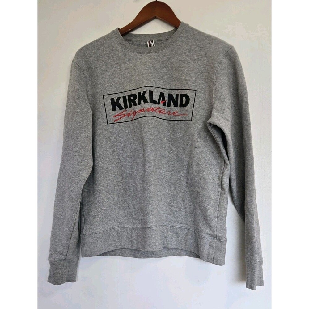 Kirkland Signature Sweatshirt Mens S Grey Logo Crewneck  Womens M Spellout